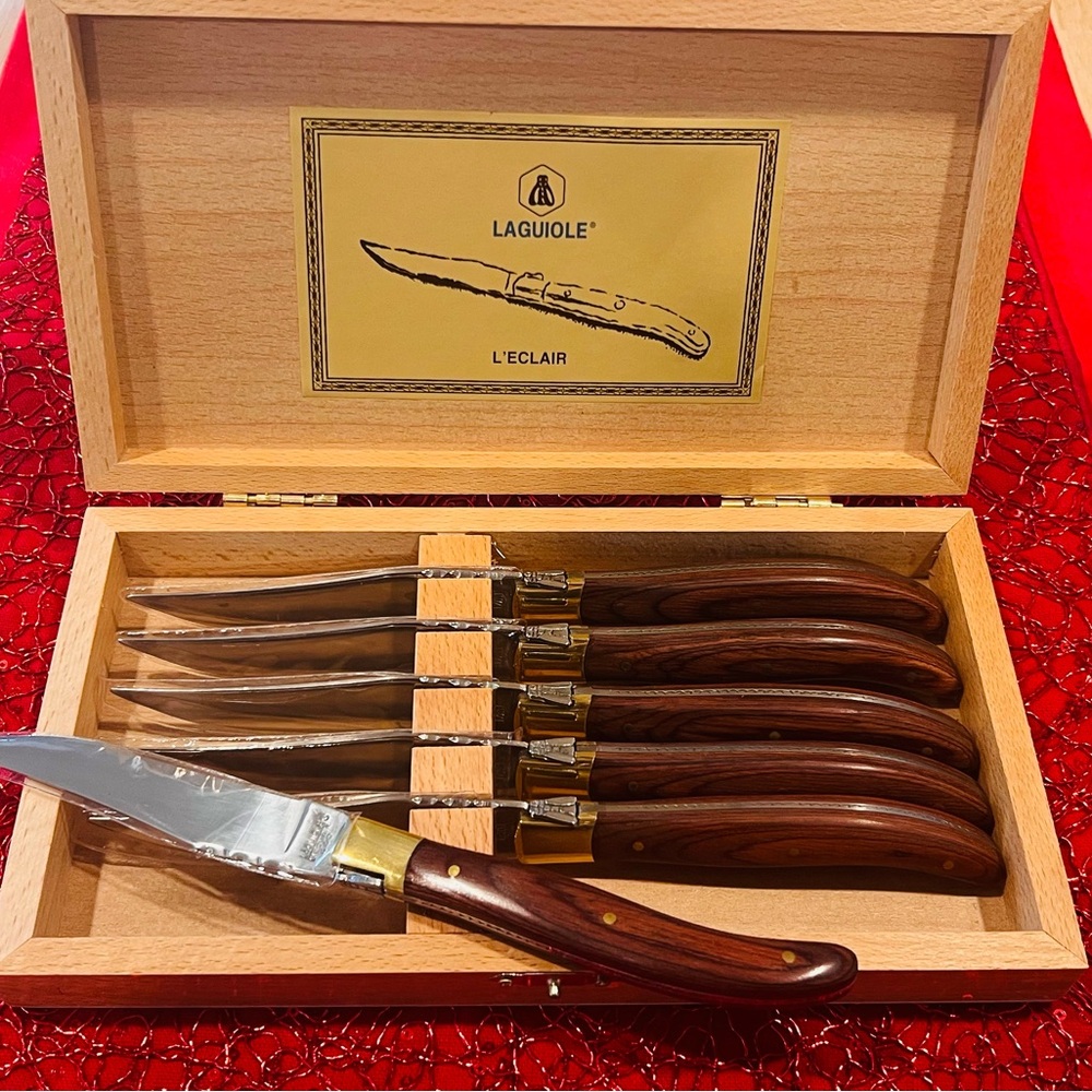 Laguiole Wooden Handle Steak Knife Set of 6 - Picture 2 of 4